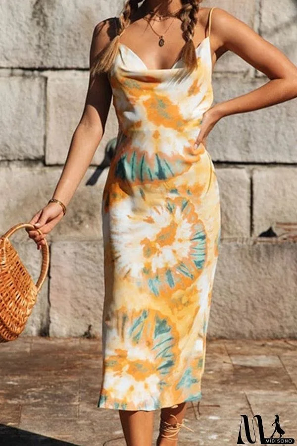 MidiSono - Temperament and Western Style Mid-length Sling Irregular Slit Dress