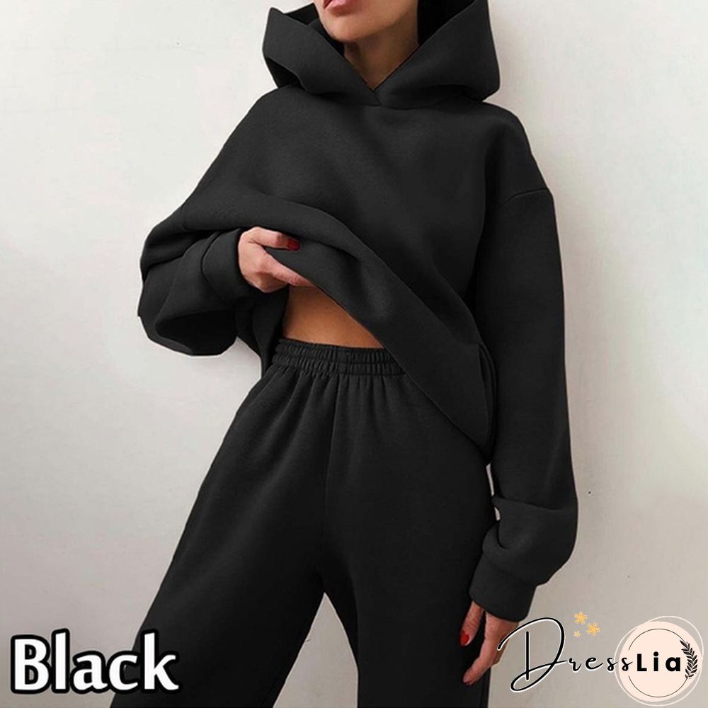 10 Colors Women Casual Sets Warm Hoodie Sweatshirts And Long Pant Solid Color Tops+ Leggings Loose Ladies Sport Suit Tracksuit Sportwear Two Piece Sets Outfit Playsuit