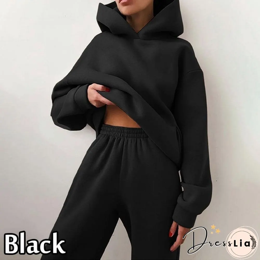 10 Colors Women Casual Sets Warm Hoodie Sweatshirts And Long Pant Solid Color Tops+ Leggings Loose Ladies Sport Suit Tracksuit Sportwear Two Piece Sets Outfit Playsuit