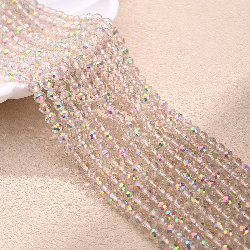 1 Strand/Package Diameter 4mm Hole Under 1mm Glass AB Color Plating Round Polished Beads