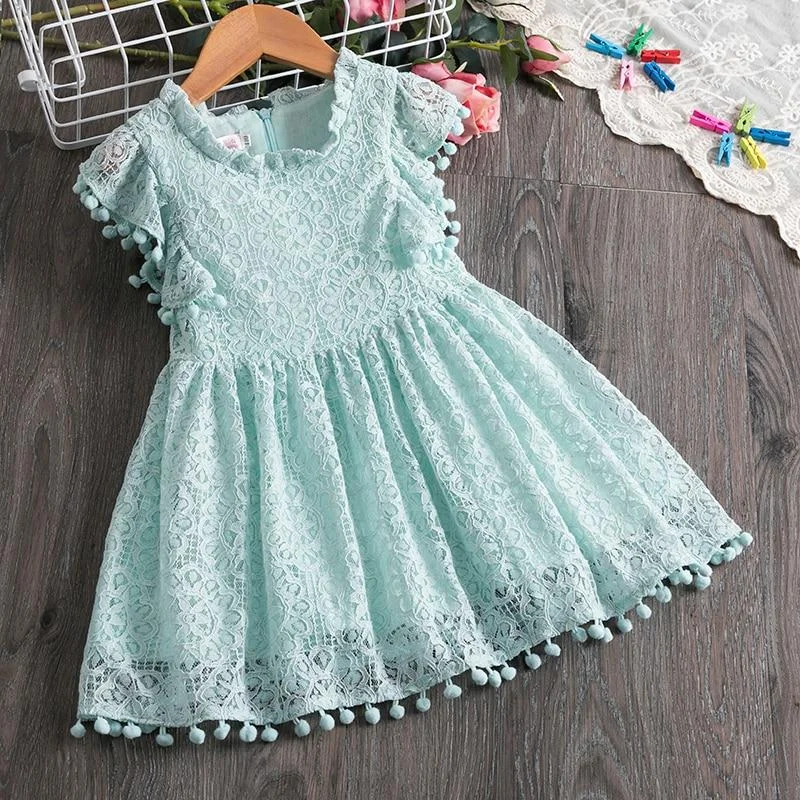 Kids Dresses For Girls Floral Lace Princess Dress Sleeveless Birthday Xmas Clothes Mesh Tutu Dress Girls 3-8Yrs Casual Clothing
