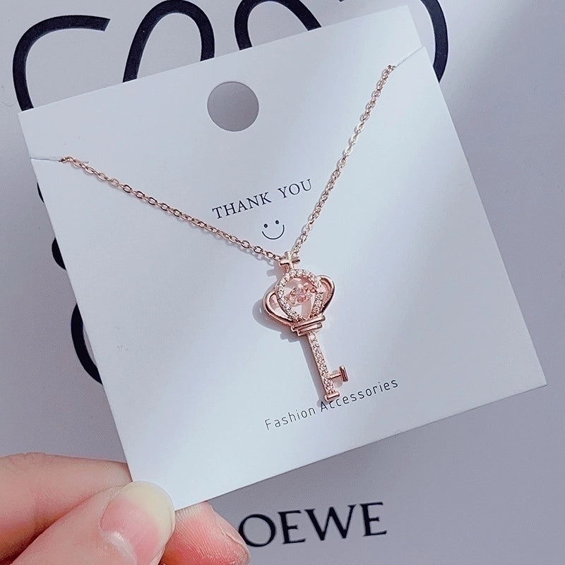 Casual Minimalist Heart Shape Crown Flower Titanium Steel Inlay Zircon Pendant Necklace