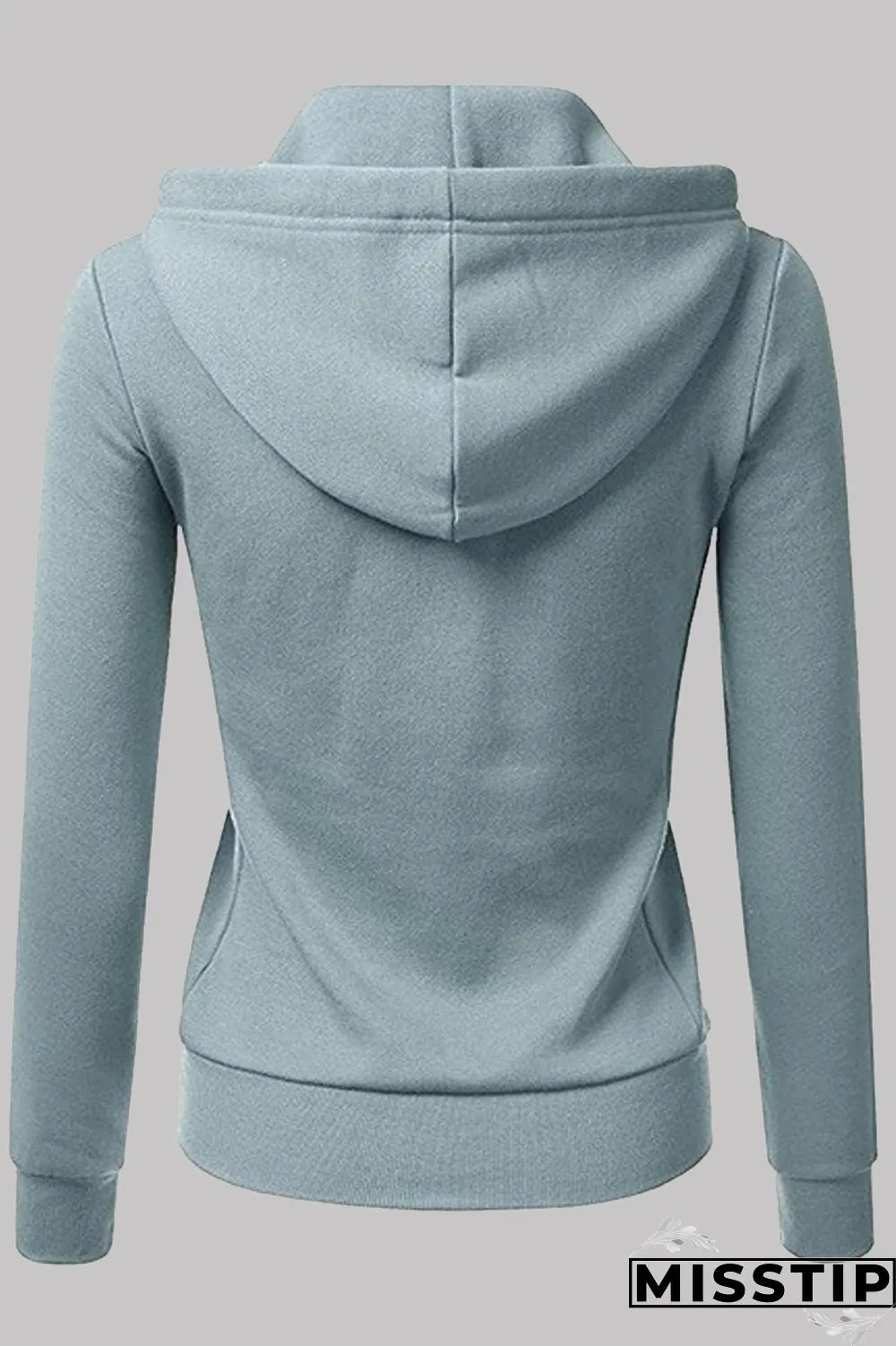 Light Blue Fashion Casual Solid Patchwork Zipper Hooded Collar Outerwear