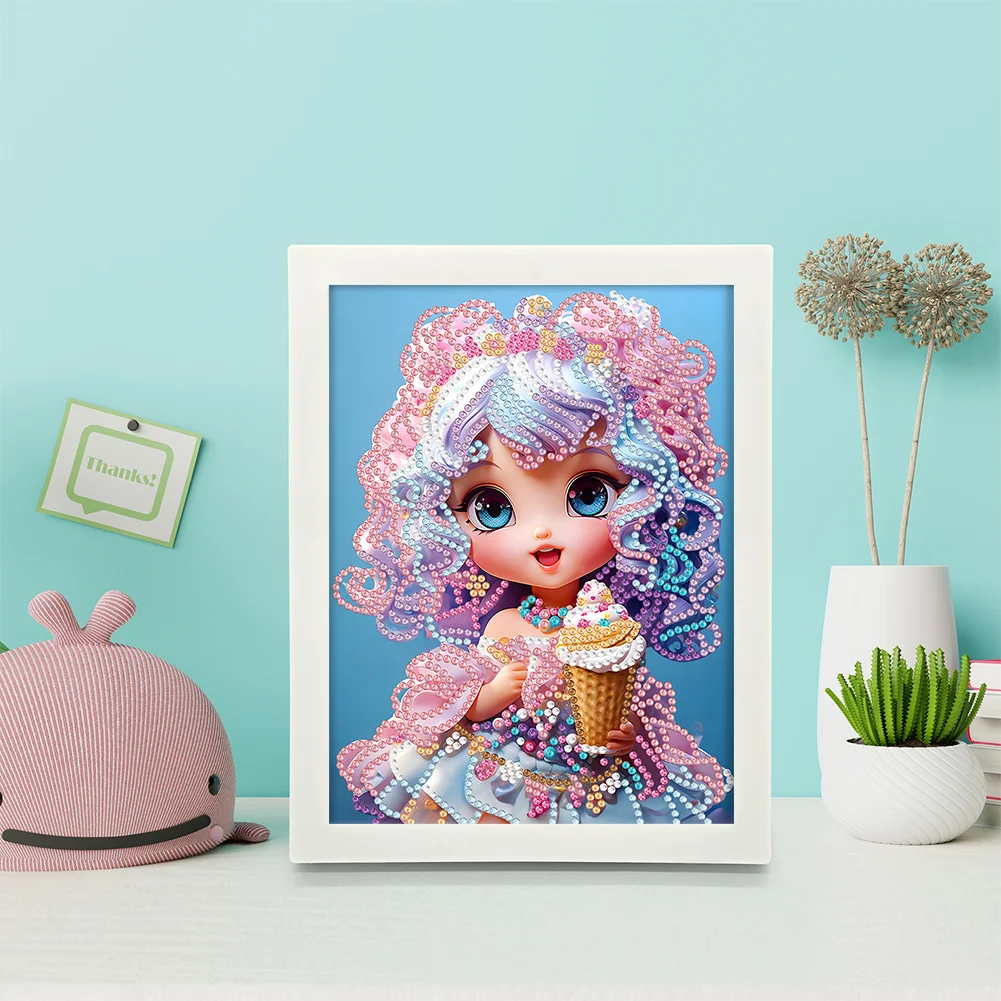 Diamond Painting - Partial Crystal Rhinestone Drill - Cartoon Girl(Canvas|15*20cm)【with Plastic Frame】
