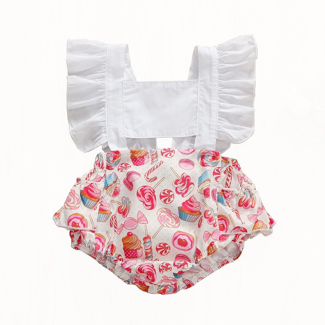 2020 Baby Summer Clothing Infant Newborn Baby Girls Sunsuit Ruffled Sleeveless Bodysuits Candy Print Patchwork Jumpsuits