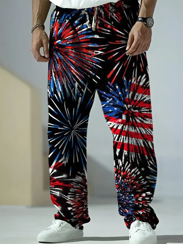 Men's American Flag Fireworks Celebrate Independence Day July 4th Pants
