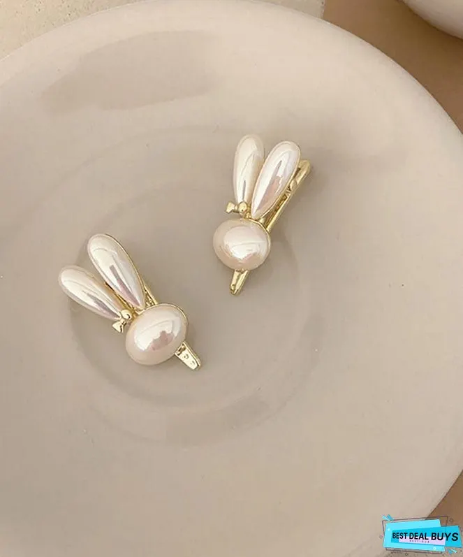 Simple White A Pair Alloy Little Rabbit Hairpin