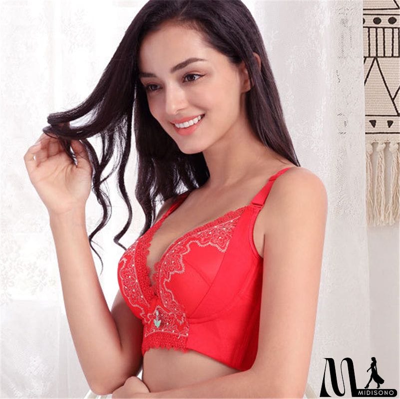 MidiSono - Women's Plus Size Lace Patchwork Wireless Full Coverage Bras - Green