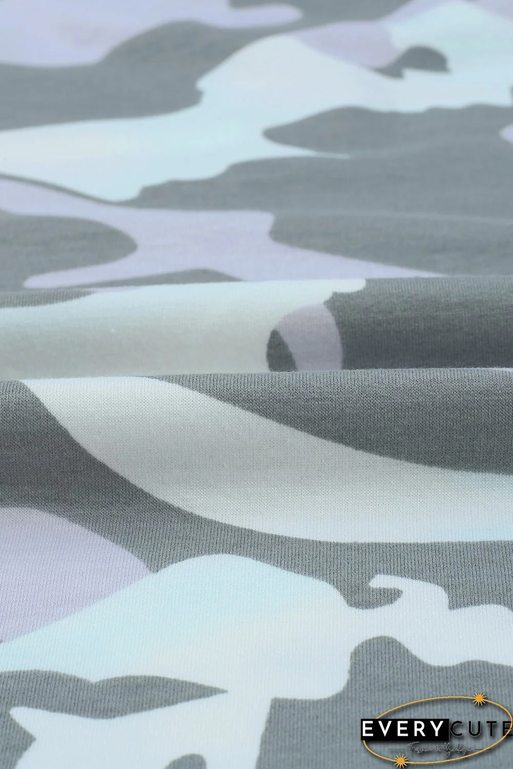 Light Green Camouflage Pullover Sweatshirt with Slits