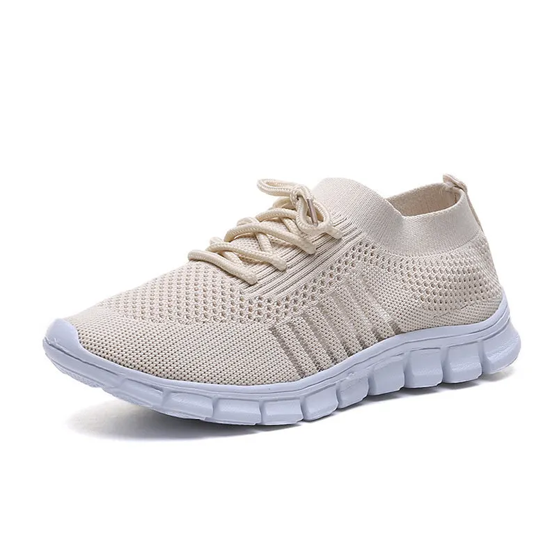 Women's Solid Color Shoelaces Round Toe Flat Heel Casual Sneakers