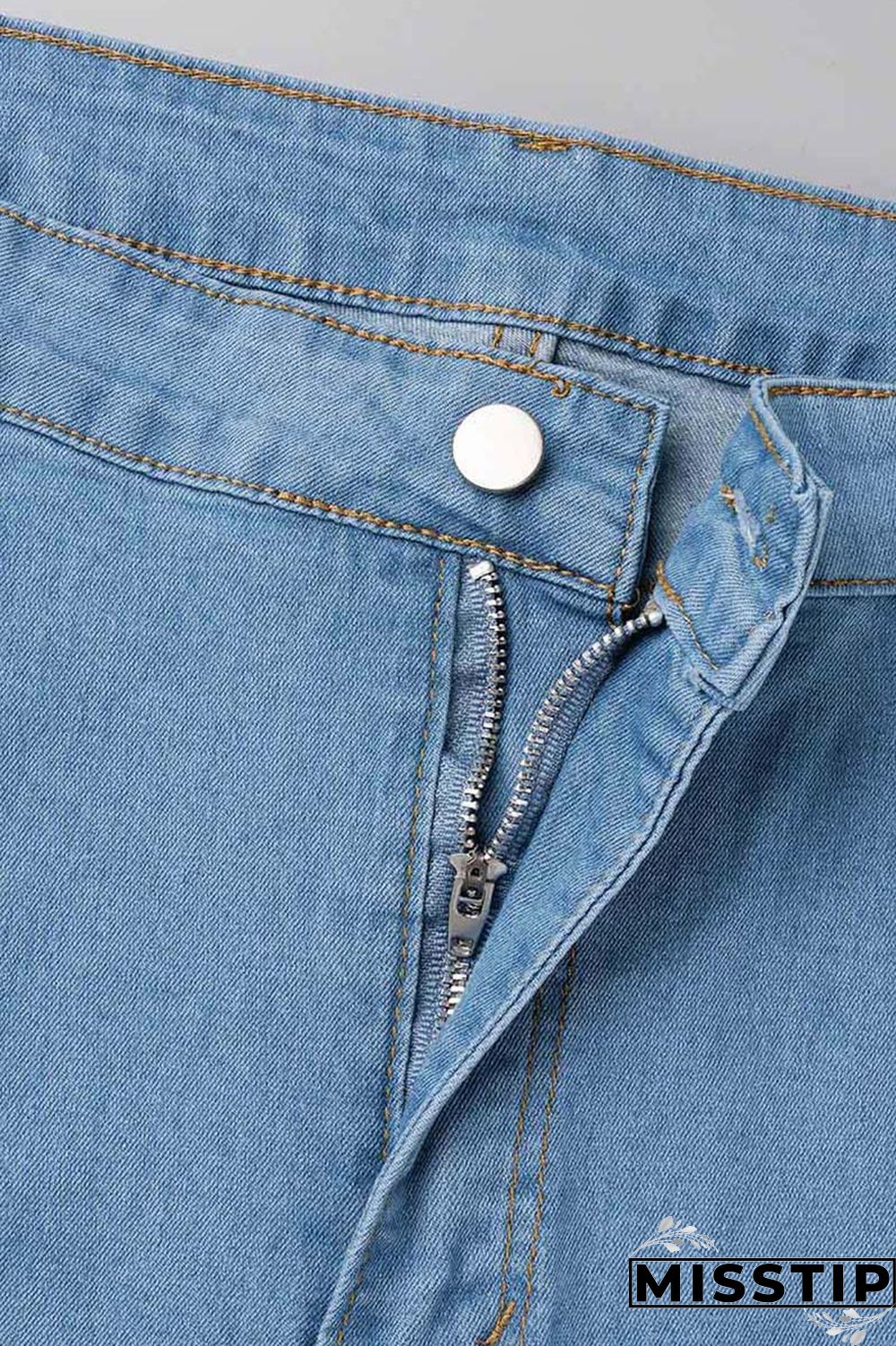 Light Blue Casual Solid Patchwork Plus Size Jeans