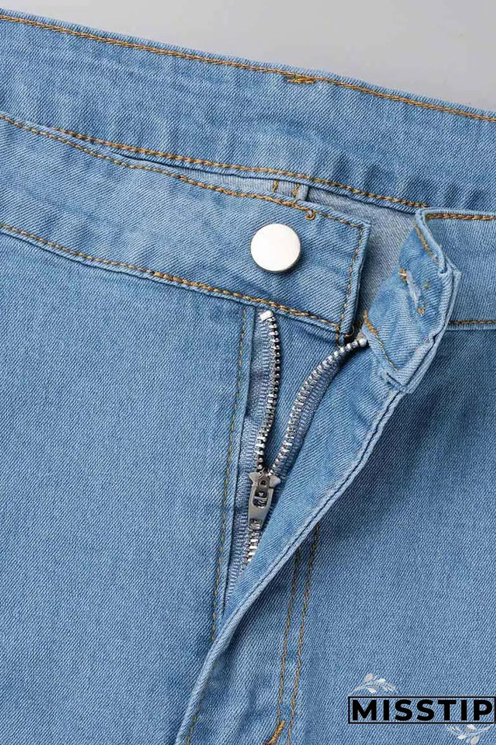 Light Blue Casual Solid Patchwork Plus Size Jeans