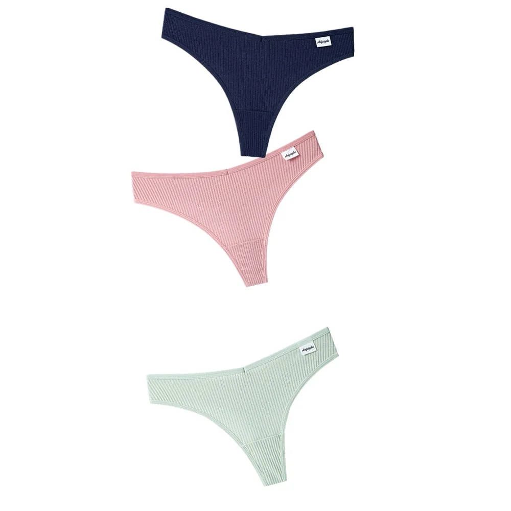 3PCS/Set G-string Panties Cotton Women's Underwear Sexy Panties Female Underpants Thong Solid Color Panty Lingerie T Back Design