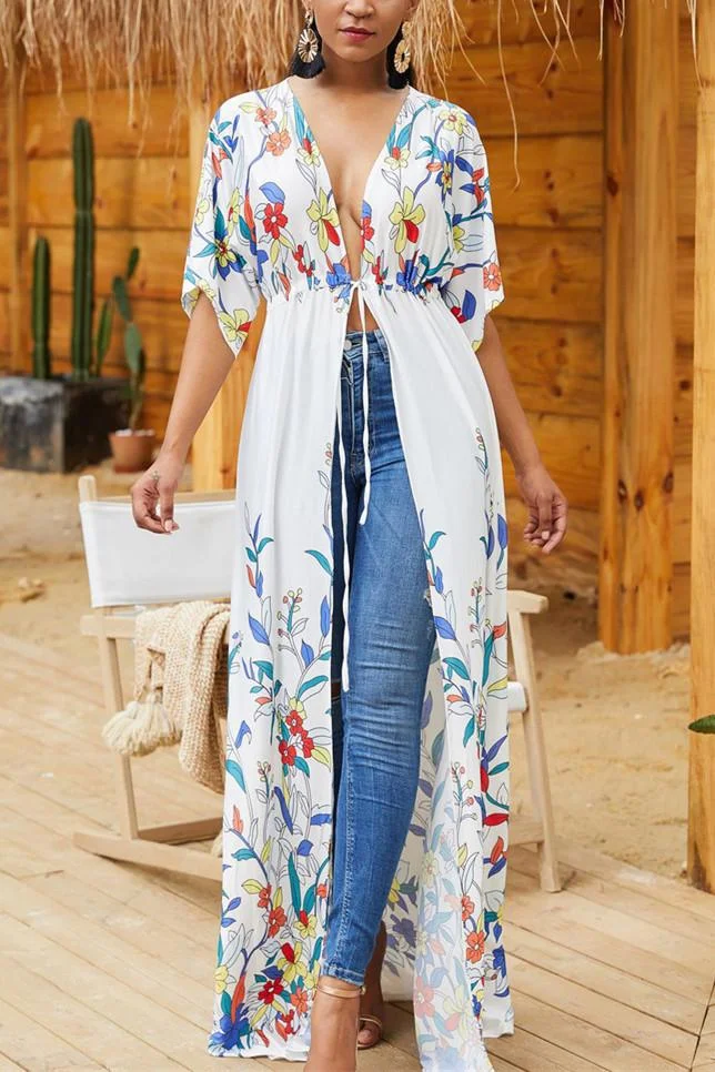 Printed Waistband Loose Beach Bikini  Coat