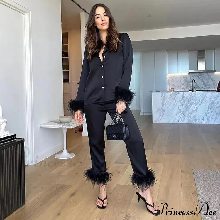 Feather Top Casual Tracksuit Set