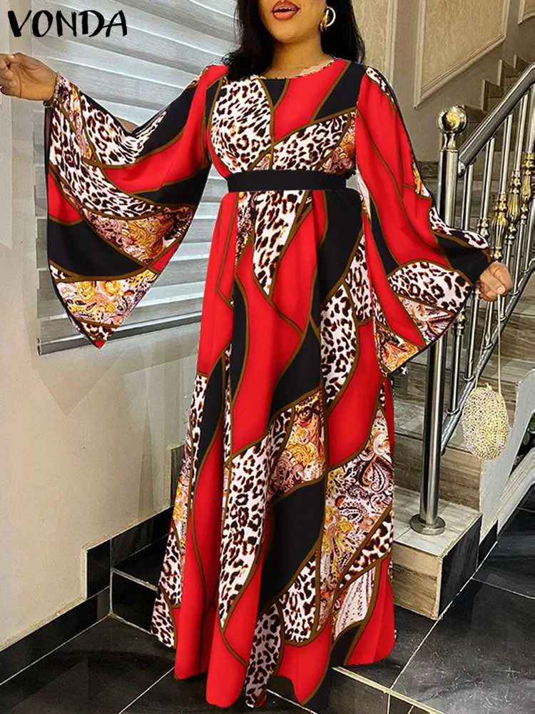 Summer Maxi Long Dress Women Long Sleeve Floral Printed Dress 2022 VONDA Elegant Sundress High Waist Party Ball Gowns Vestidos
