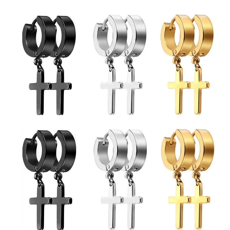 Korean Fashion Simple Cross Titanium Steel Men’s Earrings Earrings Earrings Earrings Designed Hot  Women’s Fashion