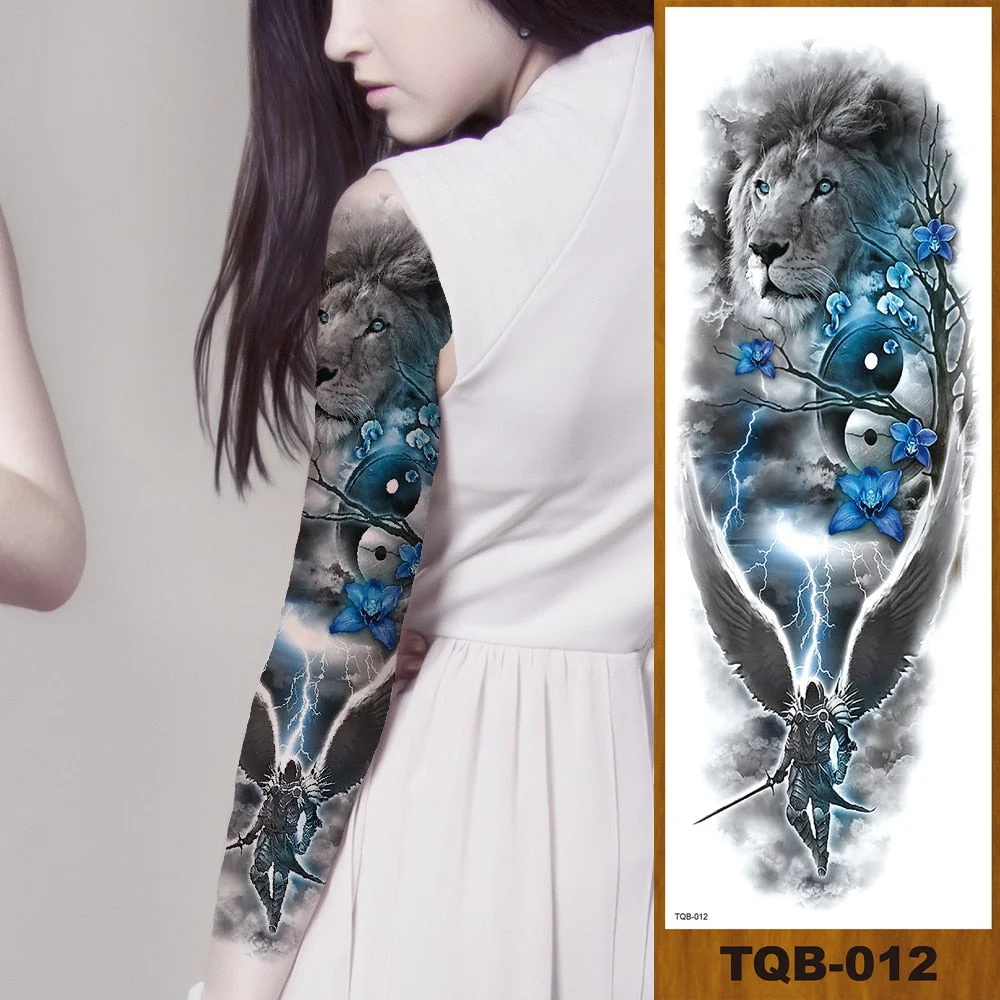 Full Flower Arm Temporary Tattoos Stickers Man Woman Girls Body Leg Fake Tatoo Buddha Bodhisattva Valkyrie Warrior Goddess DIY