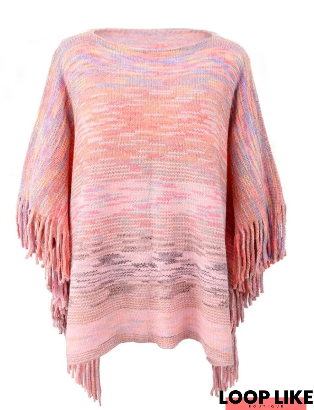 Fancy Yarn Crew Neck Fringe Embellished Pullover