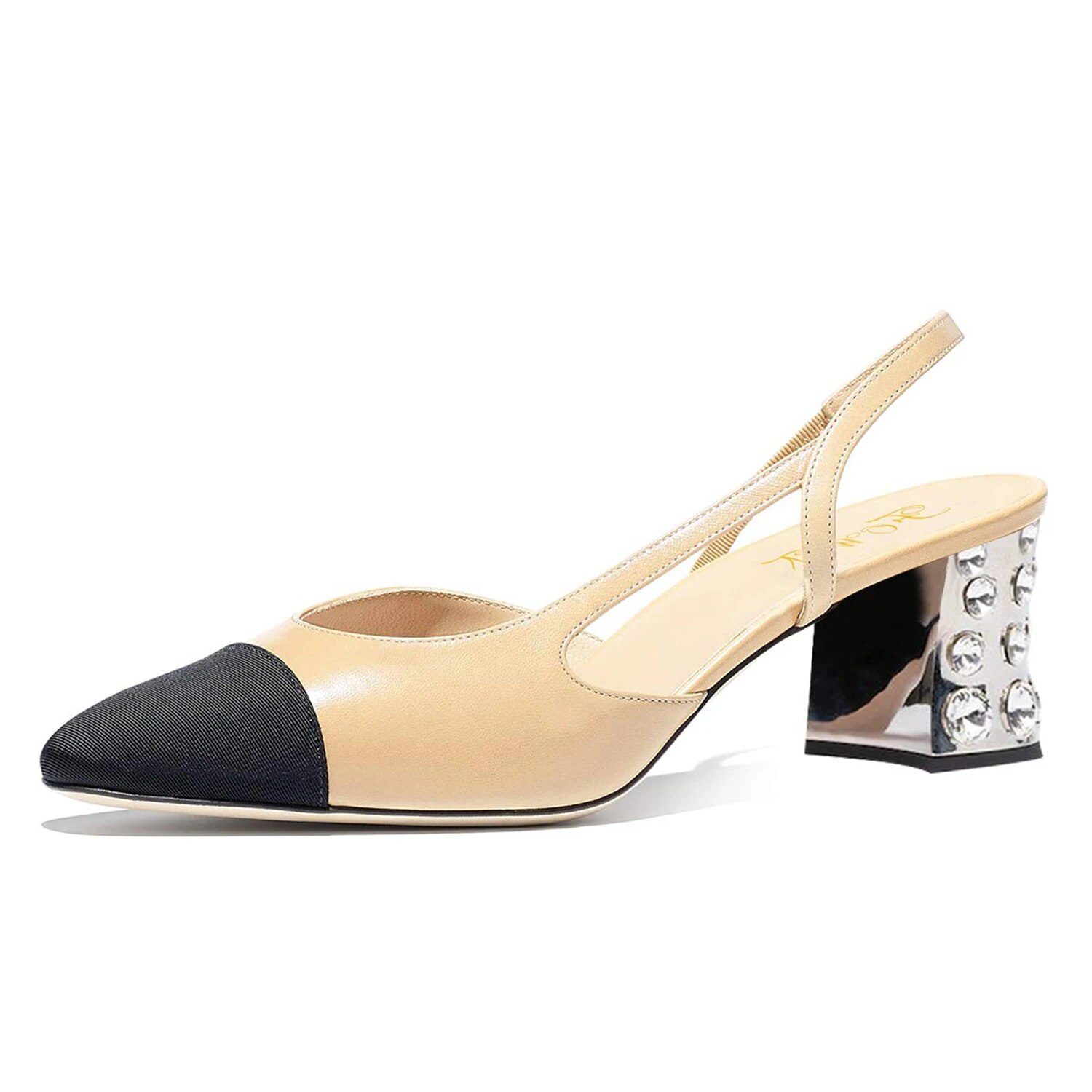 TAAFO Crystal High Chunky Heels Women's Pumps Slingbacks Pointed Toe Sandals Ladies Party Office Elastic Shoes