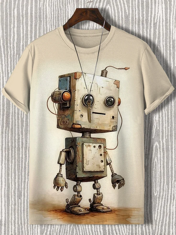Men'a Retro Robot Print T-Shirt