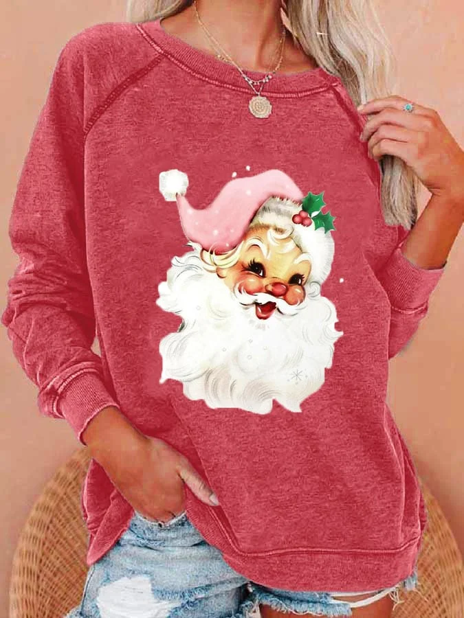 Christmas Retro Santa Print Sweatshirt-mysite