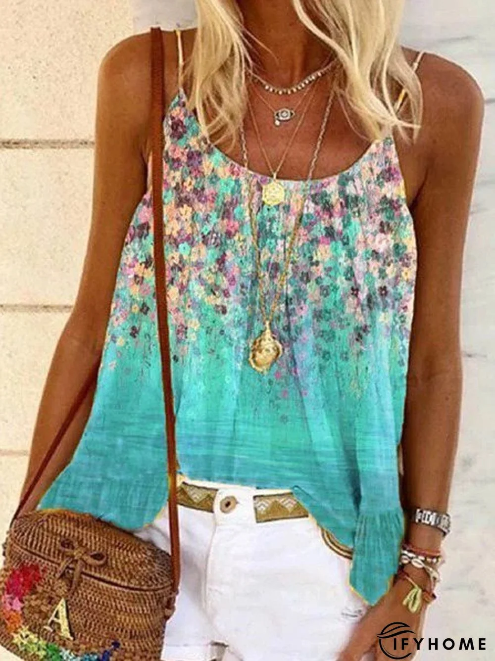 Women's Summer Floral-Print Spaghetti Casual Multicolor Tank top | IFYHOME