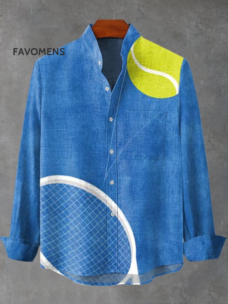 Sport Tennis Print 100% Cotton Long Sleeve Shirt Multicolor / S