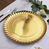 10 Pack | Round Heavy Duty Paper Charger Plates, Scallop Rim 13" Gold, Disposable Serving Trays - 1100 GSM