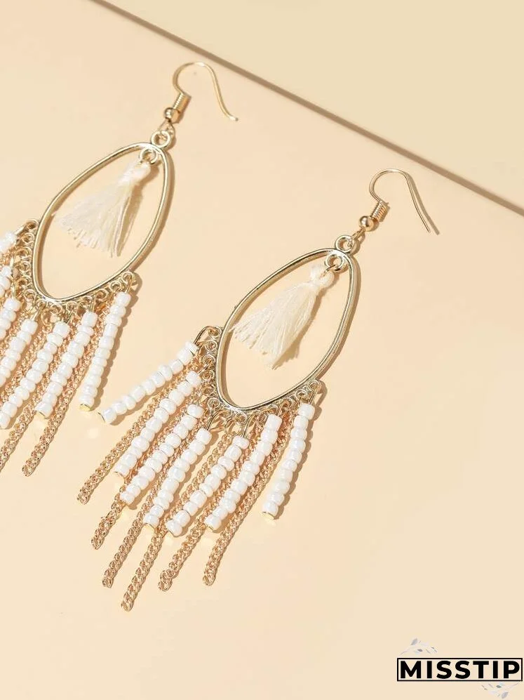 Beaded Tassel Drop Earrings
