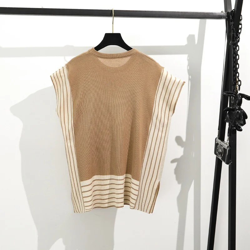 Uveng Uveng Simple Splicing Loose Short-Sleeved Knitting Top High Waist Thin Leg Pants Two Sets