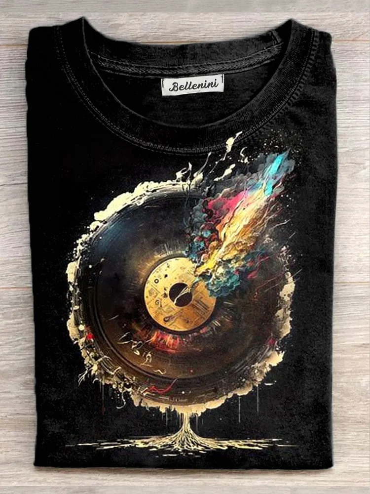 Teecade Teecade Unisex Vintage Vinyl Record Art Illustration Printed Casual Short Sleeve T-Shirt