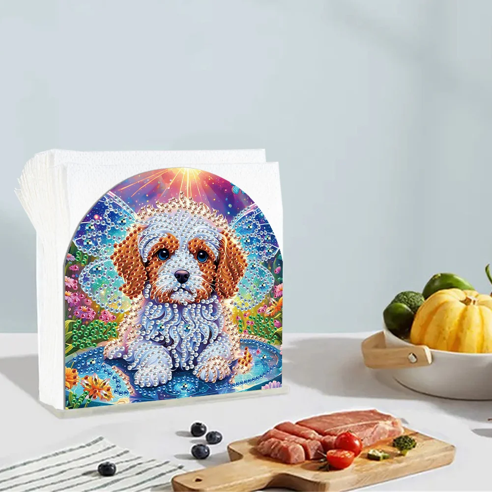 5D DIY Acrylic Dog Diamond Art Painting Napkin Holder Set Home Decor