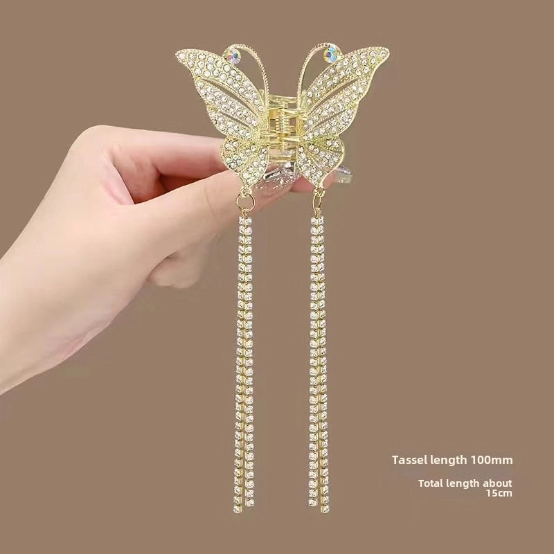 Metal Butterfly Hairpin Women’s High-grade Temperament Half-tie Hair Tassel Pendant Hair Accessories New Back Head Clip