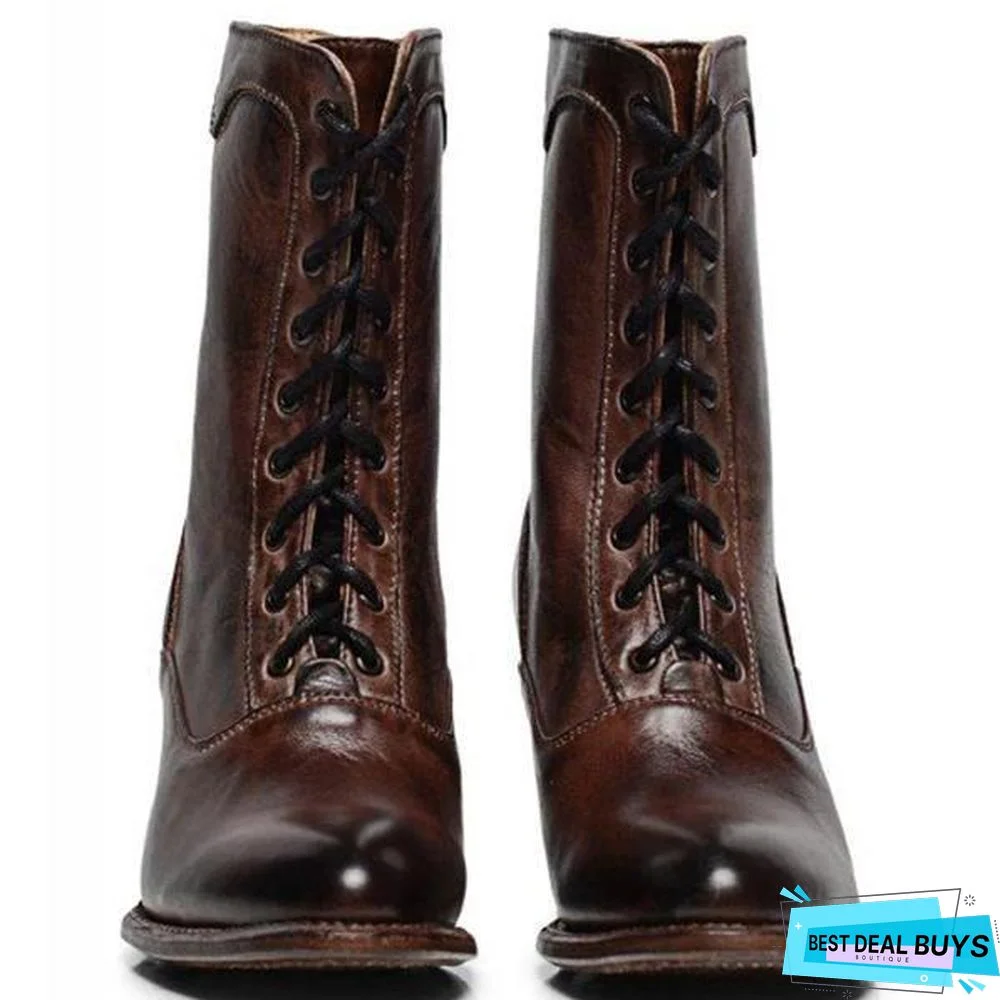 Lace-Up Winter Low Heel Women Boots