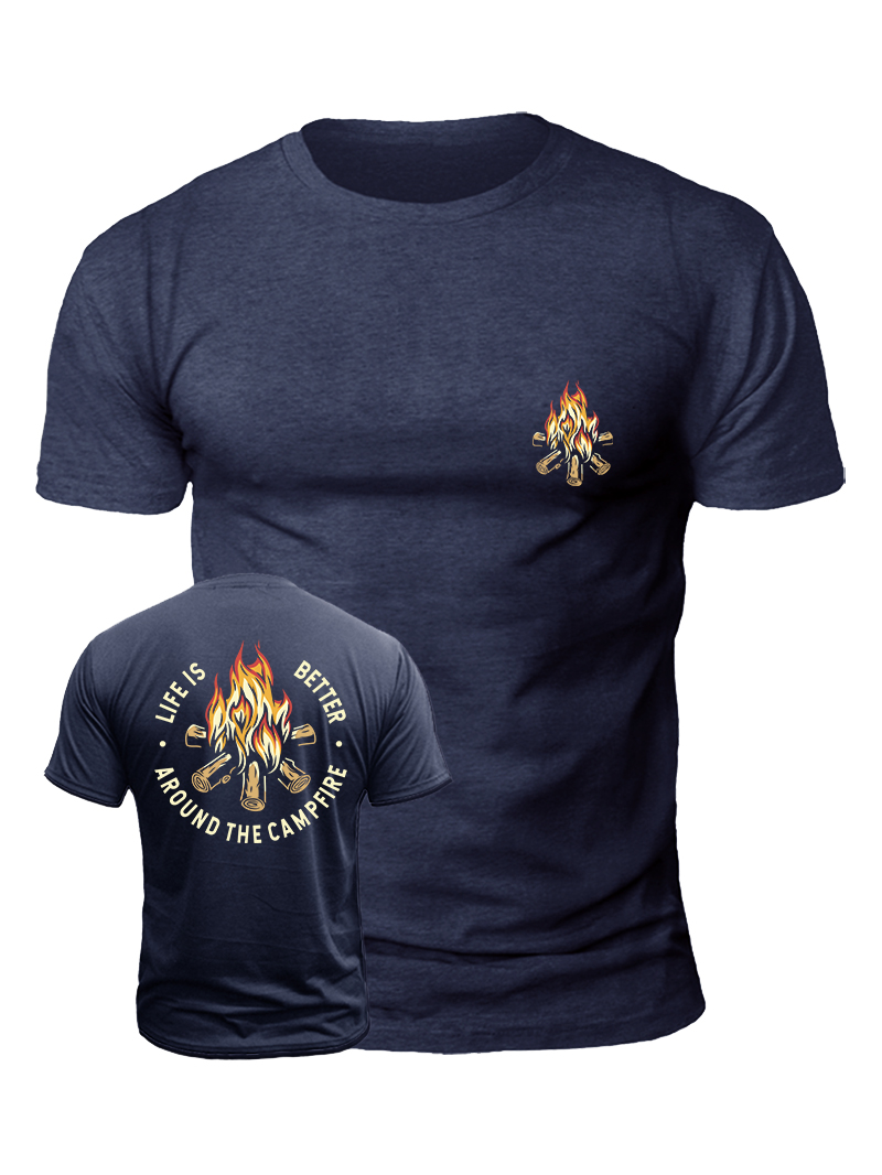 Men's Firewood Pile Fire Print Casual Short Sleeve T-shirt