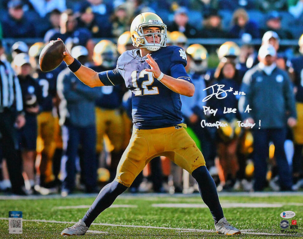 Ian Book Autographed Notre Dame Passing 16x20 FP Photo Poster painting w/ PLACT- Beckett W*White