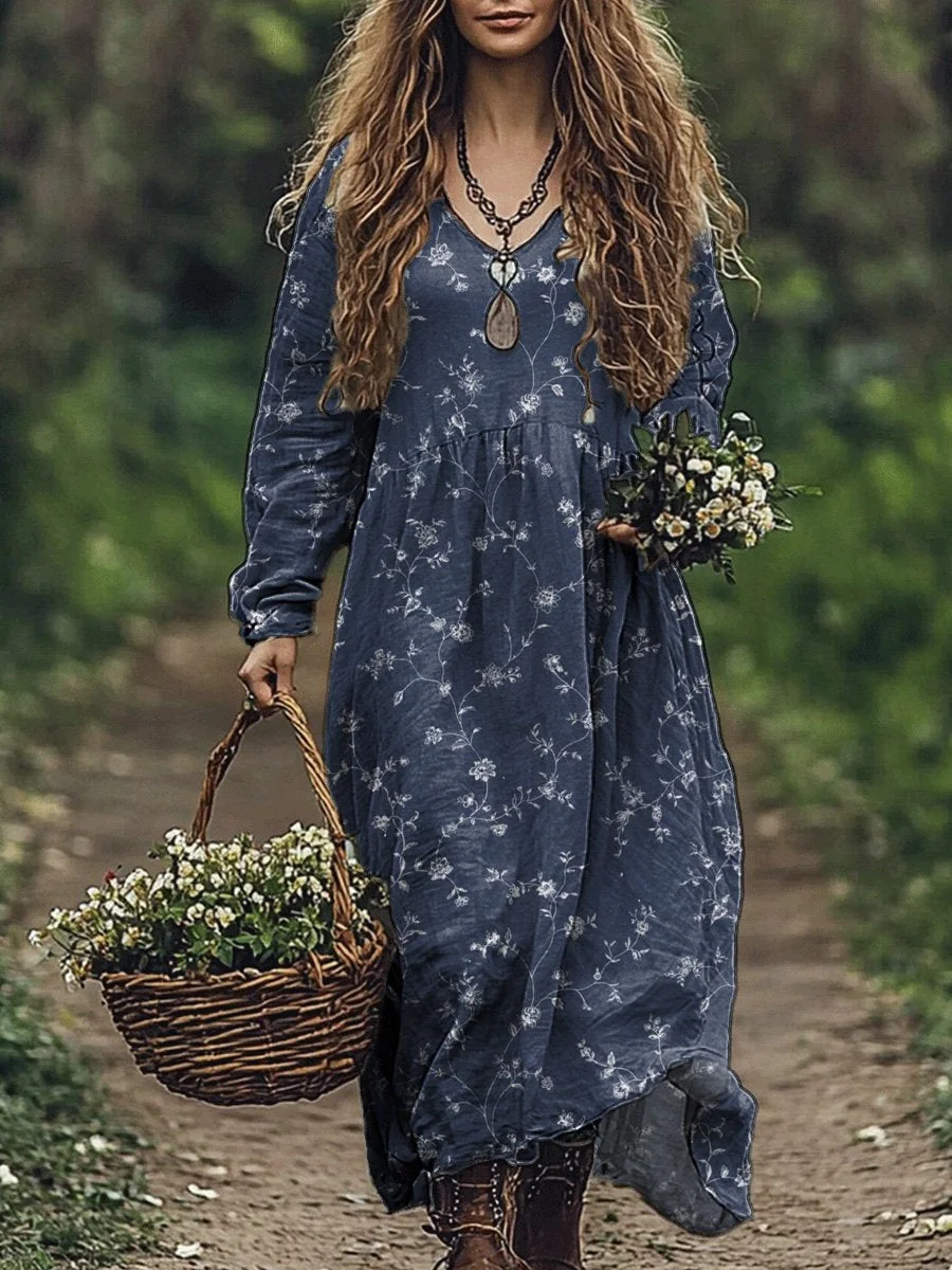 Petite Spring Floral And Vine Repeat Pattern Printed Women's Pocket Cotton Dress