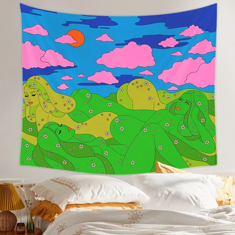 80s Aesthetic Tapestry Wall Hanging Rainbow Home Wall Decor Psychedelic Tapestry Decor Living Room Bedroom Bohemian INS Print