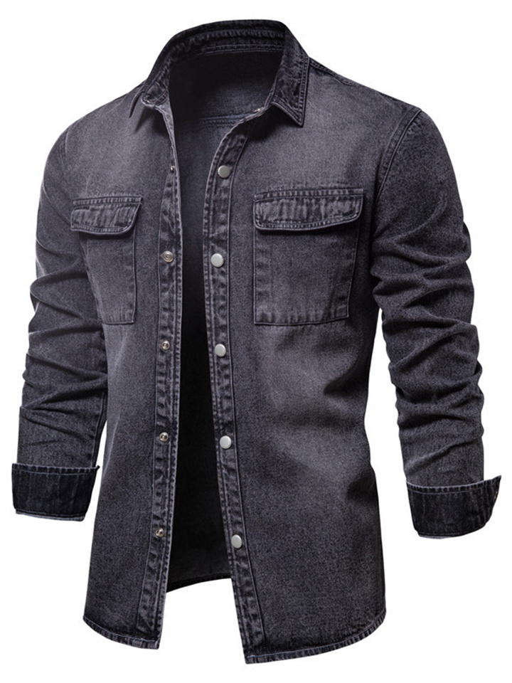 Men's Single-breasted Lapel Long-sleeved Thin Section Denim Jacket Jacket Trend Jacket Casual Washed Denim Tops