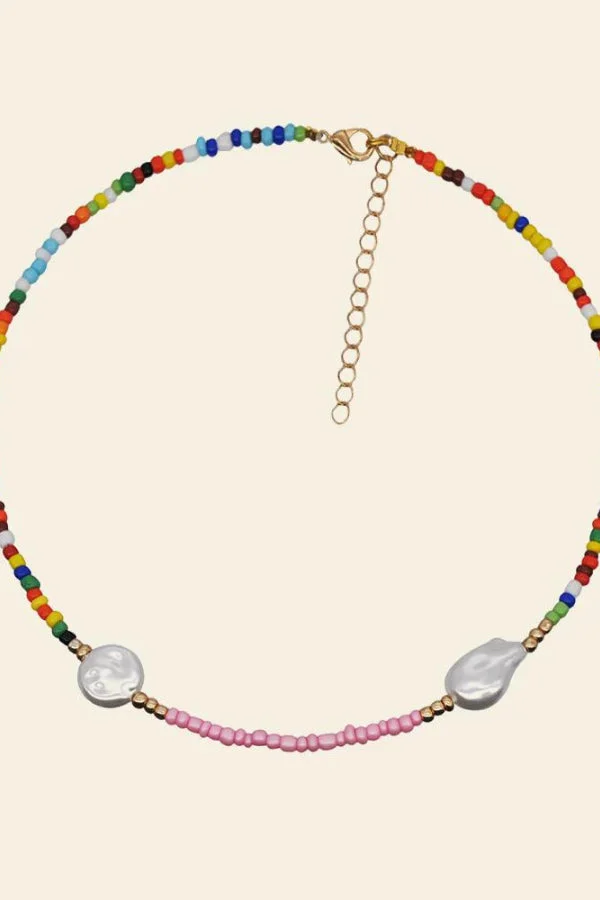 Sally Rainbow Millet Beads Pearl Necklace Set