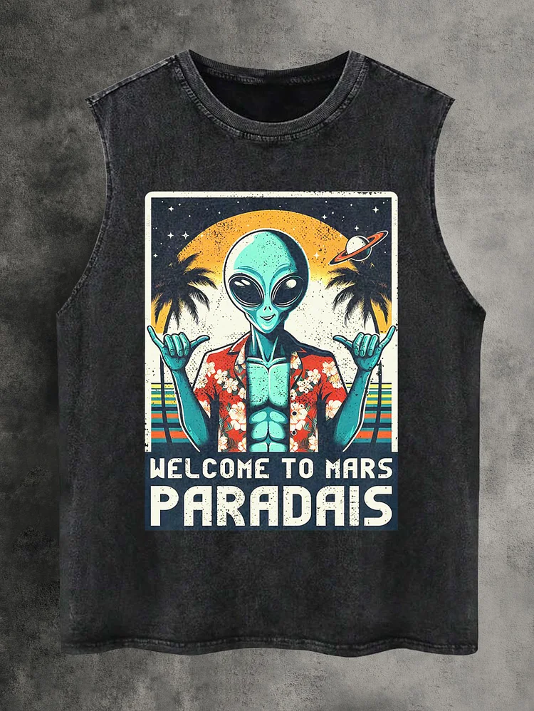 Men's Welcome To Mars Paradais Art Print Cotton Tank Top