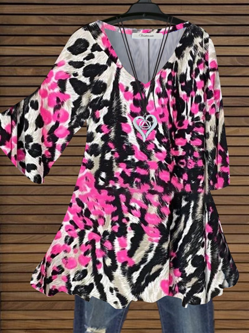 Women Half Sleeve V-neck Printed Colorblock Tops