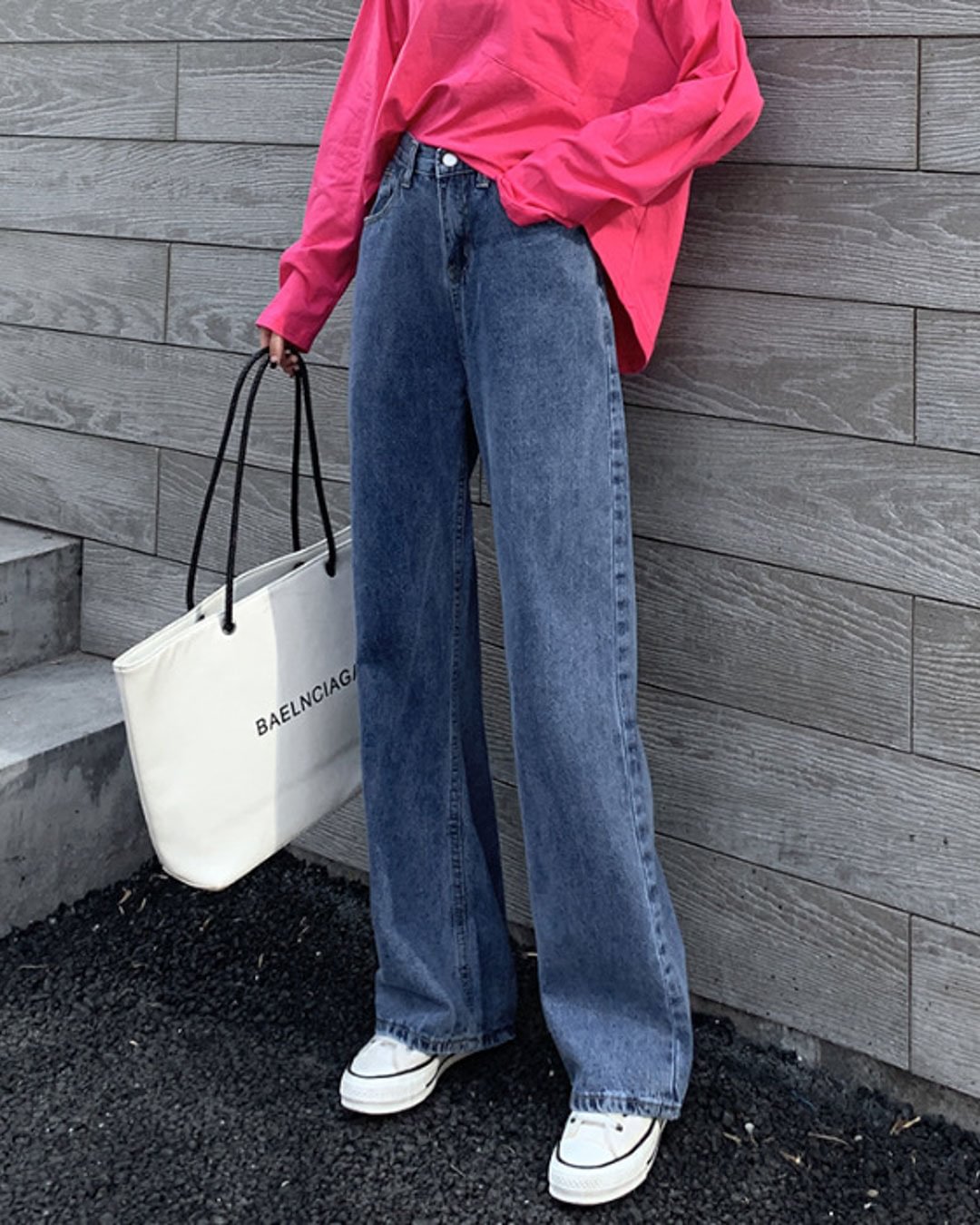 Fashionv-Plain Casual High Waist Straight Jeans
