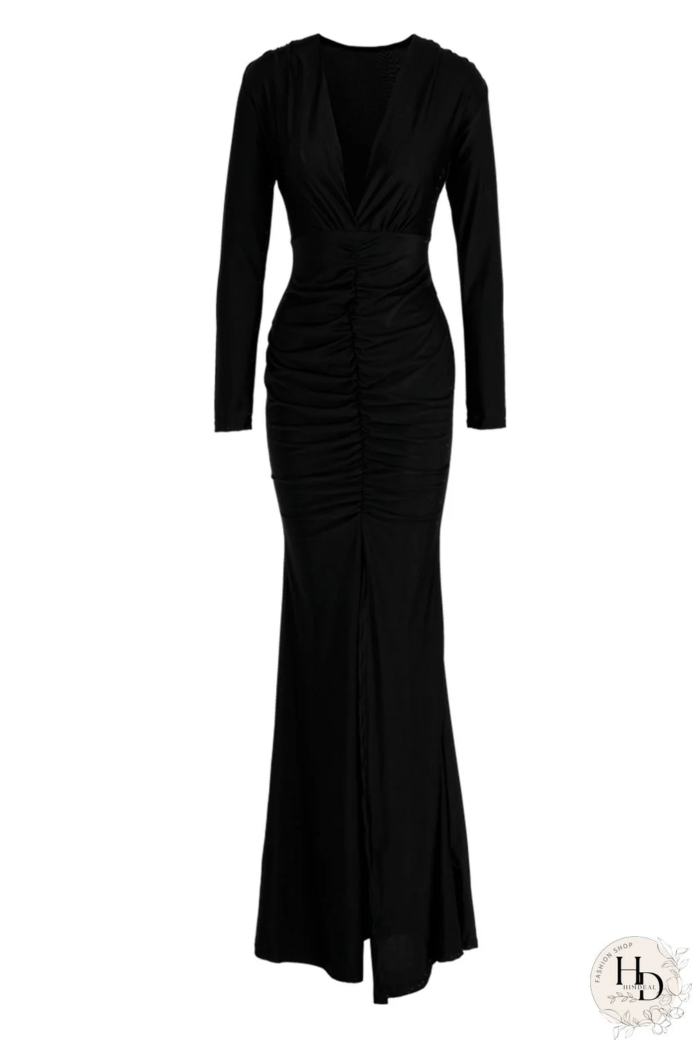 Red Fashion Sexy Solid Slit Fold V Neck Long Sleeve Evening Dress