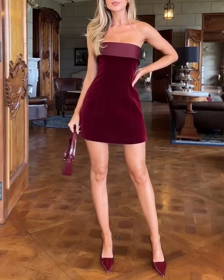 Women's solid color tube top velvet dress