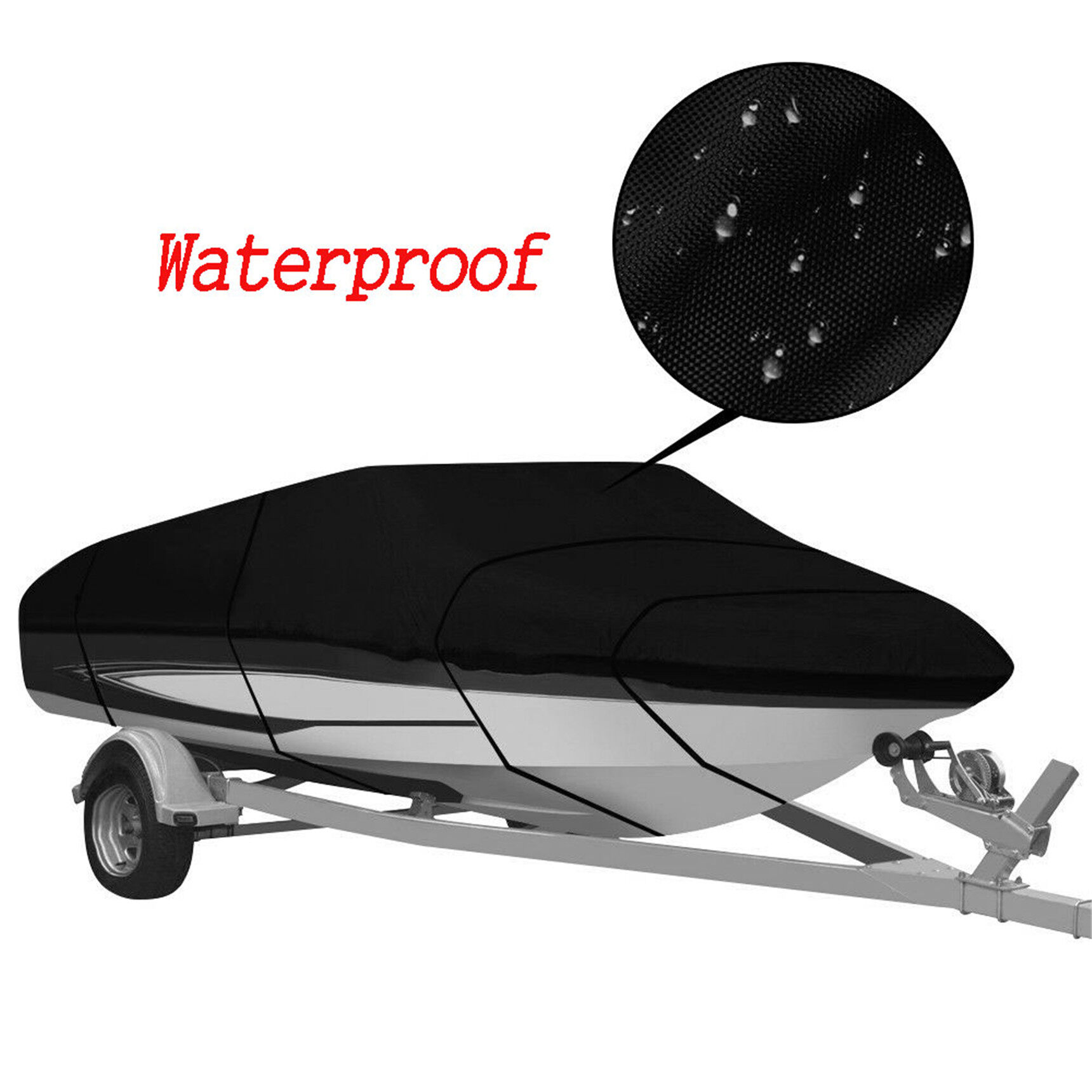 WFLNHB Waterproof Heavy Duty 210D Boat Cover Trailerable Fishing Ski Bass V-Hull Tri-Hull Runabouts 14-16ft Black