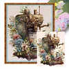 >SALE<Full Embroidery Cotton Thread 11CT Print Floral Coffee Maker Cross Stitch50x60cm