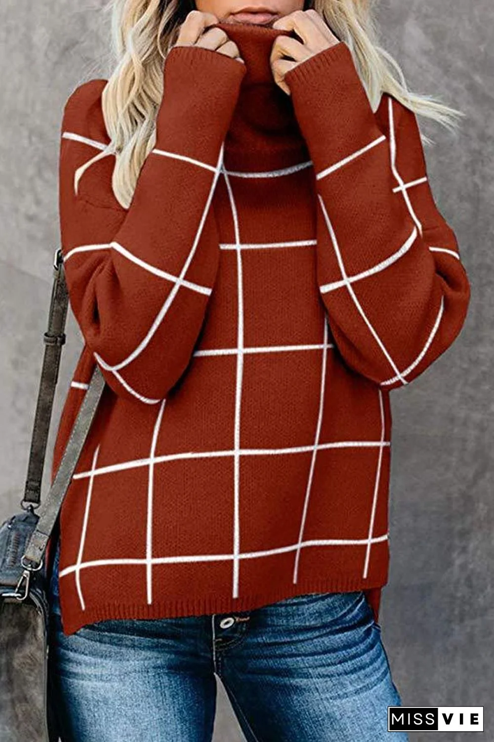 Turtleneck Plaid Casual Sweater
