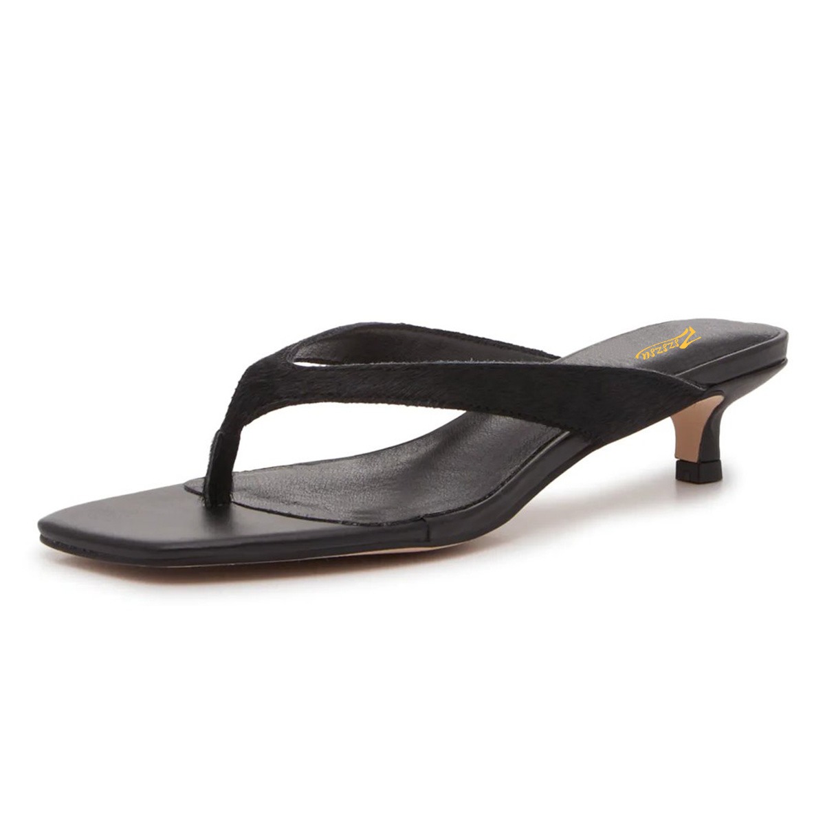 Black Vegan Suede Kitten Heel Open Toe Flip Flop Summer Sandals Nicepairs